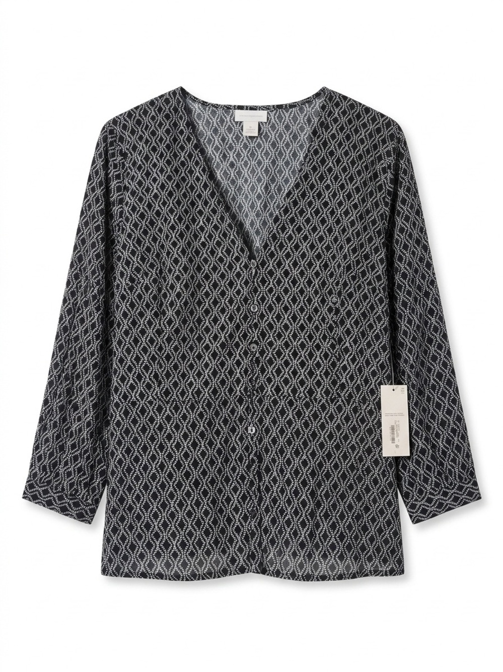 Liz Claiborne Black & White Geometric Button-Front Top